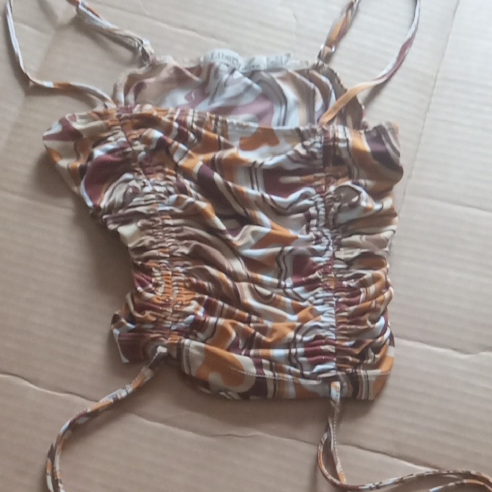 Liberty Love Swirl Print Camisole Crop Top in Copper and Orange Tones Juniors XS